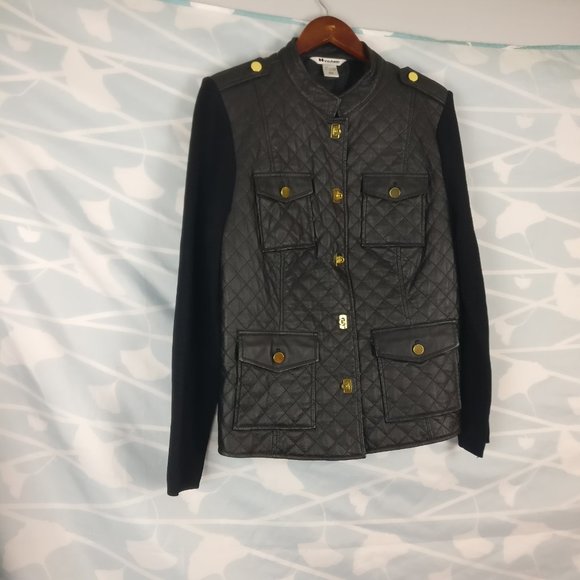 Quilted Leather Knit Jacket with Turn Lock buttons Coco Gancini Gold detail, Lrg - Picture 2 of 8